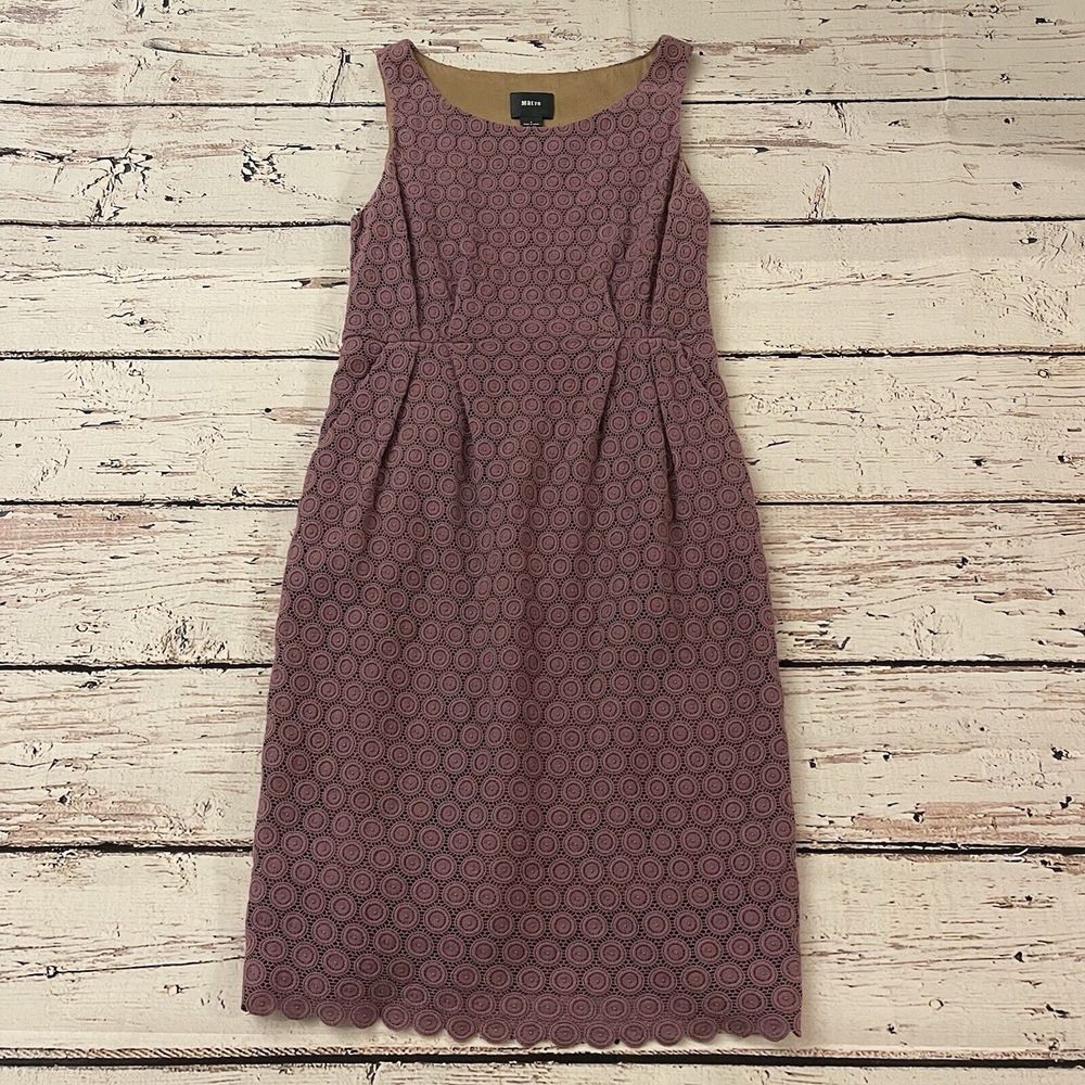 Maeve Anthropologie Purple Medallion Crochet Lace Sheath Dress Size 4 Sleeveless